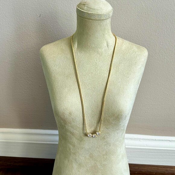 Cole Haan Gold-Tone and Clear Three Stone Necklace, Adjustable Length - Picture 2 of 3